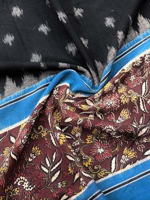 Ikkat with kalamkari border - Black/