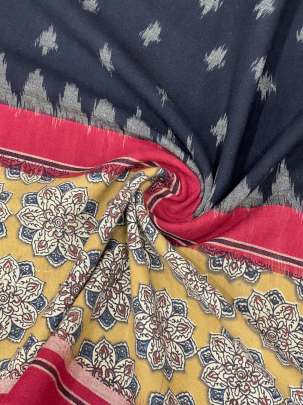 Ikkat with kalamkari border - Black/ Ikkat cotton 