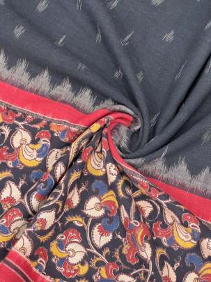 Ikkat with kalamkari border - Black/ Ikkat cotton 