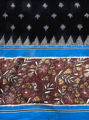 Ikkat with kalamkari border - Black/ Ikkat cotton 