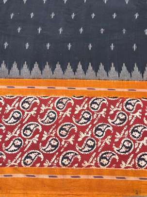 Ikkat with kalamkari border - Black/ Ikkat cotton 