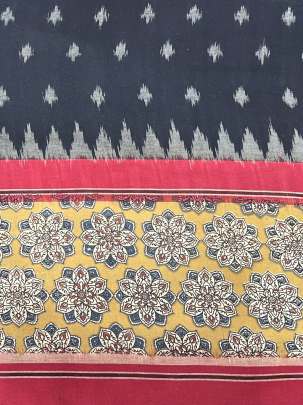 Ikkat with kalamkari border - Black/ Ikkat cotton 