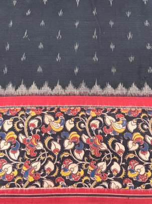 Ikkat with kalamkari border - Black/ Ikkat cotton 