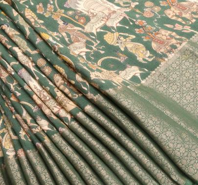 Kalamkari with copper zari banarasi border fabric/ 