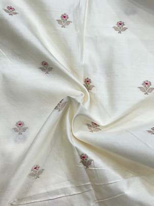 Katan silk minakari zari work - White ( Dyeable )