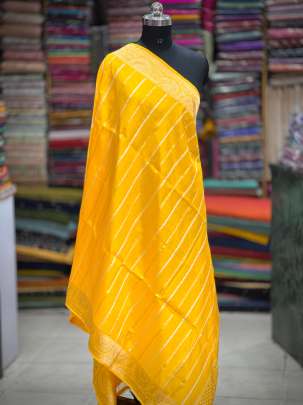 Katan silk with golden & silver zari butti duppata - Yellow/ 