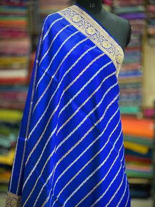 Katan silk with golden & silver zari butti duppata - Royal blue/ Banarasi Duppatas 