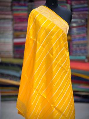 Katan silk with golden & silver zari butti duppata - Yellow/ Banarasi Duppatas 