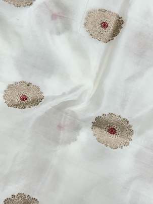 Katan silk with minakari zari work - White ( Dyeable ) Katan Silk Fabrics