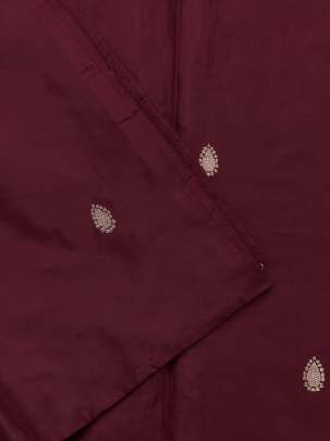 Katan silk with zari butti fabric - Dark maroon/