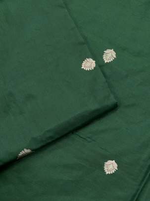 Katan silk with zari butti fabric - Dark Green/ 