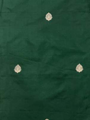 Katan silk with zari butti fabric - Dark Green/ Katan Silk Fabrics