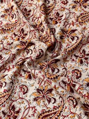 Khadi Cotton Organic Handblocked Kalamkari Prints Light Reddish Cream/ 