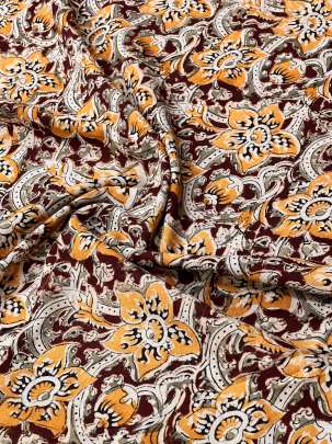 Khadi Cotton Organic Handblocked Kalamkari Prints Maroon/