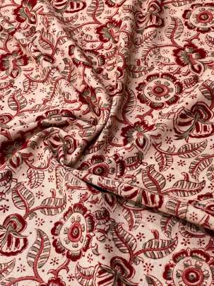 Khadi Cotton Organic Handblocked Kalamkari Prints Light Reddish Cream/