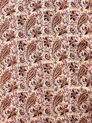 Khadi Cotton Organic Handblocked Kalamkari Prints Light Reddish Cream/ 