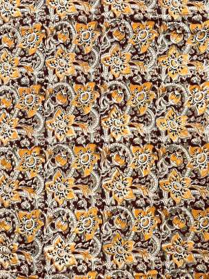 Khadi Cotton Organic Handblocked Kalamkari Prints Maroon/ 