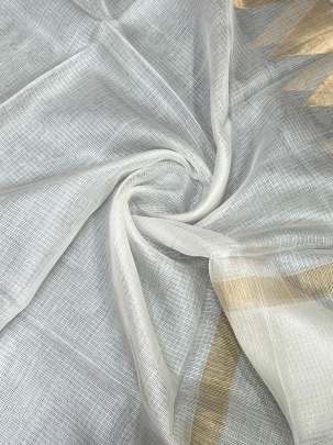 Kota duppata with golden banarasi border - White ( Dyeable )/