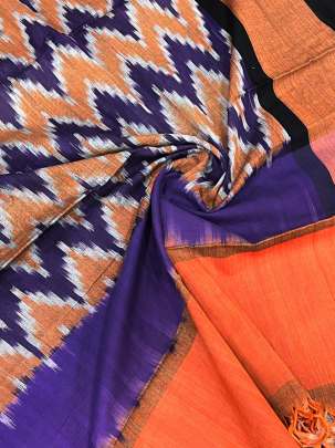 Mercerised cotton ikkat duppata - Purple & Rust/ Cotton ikkat duppata