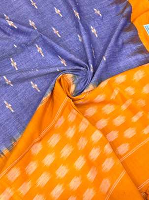 Mercerised cotton ikkat duppata - Indigo blue/ Cotton ikkat duppata