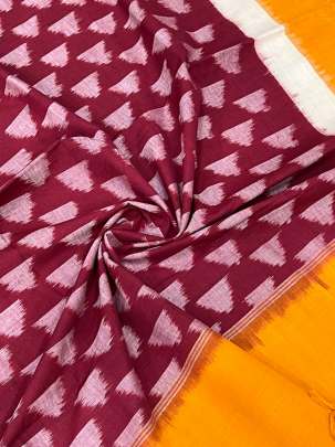 Mercerised cotton ikkat duppata - Maroon/ Cotton ikkat duppata