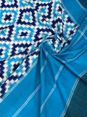 Mercerised cotton ikkat duppata - Royal blue & Sky blue/ 