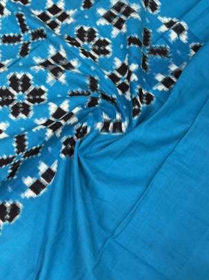 Mercerised cotton ikkat duppata - Sky blue/ 