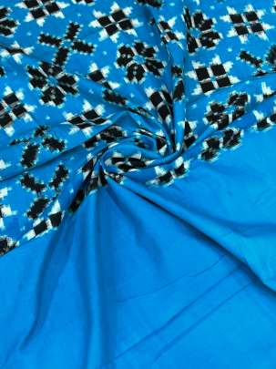 Mercerised cotton ikkat duppata - Sky blue/ 