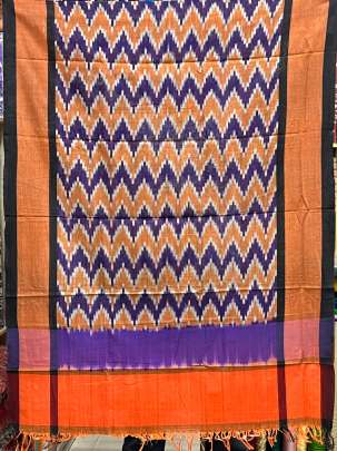 Mercerised cotton ikkat duppata - Purple & Rust/ Cotton ikkat duppata