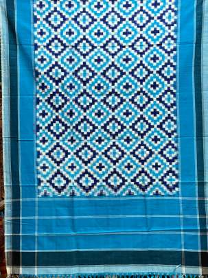 Mercerised cotton ikkat duppata - Royal blue & Sky blue/ Cotton ikkat duppata