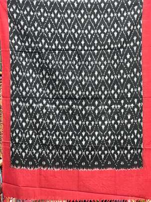 Mercerised cotton ikkat duppata - Black/ Cotton ikkat duppata