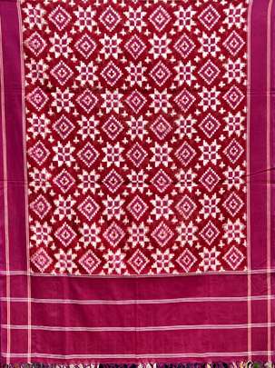 Mercerised cotton telia rumal ikkat duppata - Red/ Cotton ikkat duppata