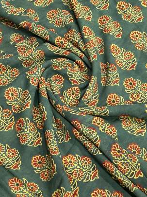 Modal Cotton Ajrakh Handblocked Print Green/ 