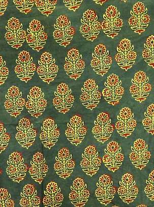 Modal Cotton Ajrakh Handblocked Print Green/ 