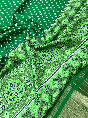 Modal Silk Digital Print Duppata With Lagdi Patta Green/