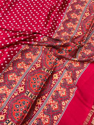 Modal Silk Digital Print Duppata With Lagdi Patta Red/