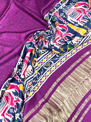 Modal Silk Digital Print Duppata With Lagdi Patta Magenta/