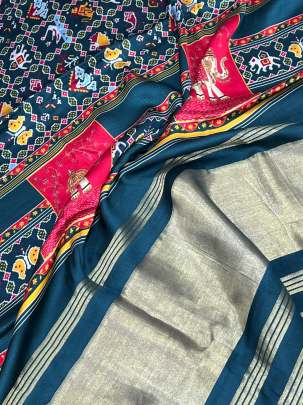 Modal Silk Digital Print Duppata With Lagdi Patta Rama Green/