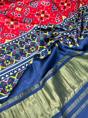 Modal Silk Digital Print Duppata With Lagdi Patta Red/