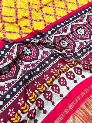 Modal Silk Digital Print Duppata With Lagdi Patta Yellow/ Printed duppatas