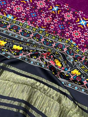 Modal Silk Digital Print Duppata With Lagdi Patta Magenta/ Printed duppatas