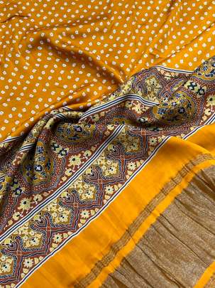 Modal Silk Digital Print Duppata With Lagdi Patta Mustard Yellow/ Printed duppatas