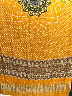 Modal Silk Digital Print Duppata With Lagdi Patta Mustard Yellow/ Printed duppatas