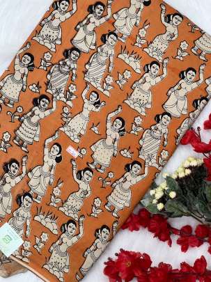 Modal cotton handblocked kalamkari print - Orange/