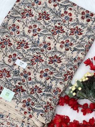 Modal cotton handblocked kalamkari print - Cream/