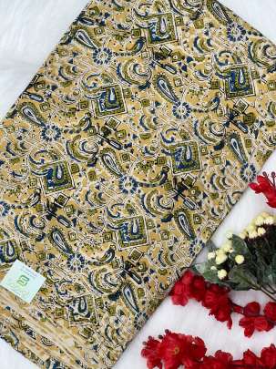 Modal cotton handblocked kalamkari print - Yellow/ 