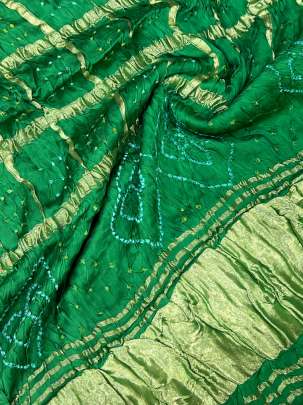 Modal silk gharchoda bandhej duppata - Green/ 