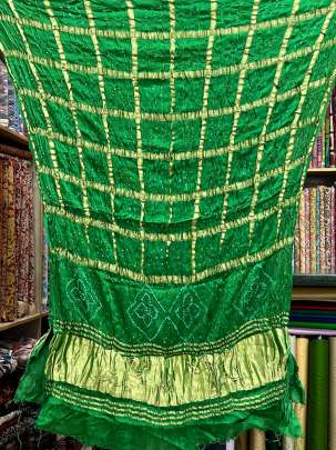 Modal silk gharchoda bandhej duppata - Green/ Bandhej duppatas & Stoles