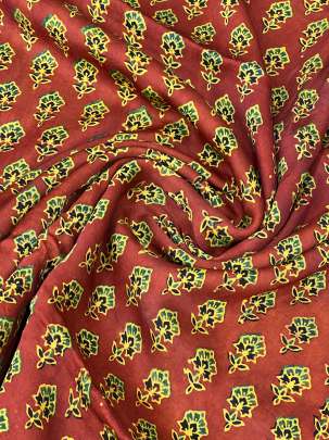 Modal silk handblocked ajrakh print - Rust/ Traditional silk prints 