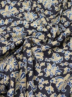 Modal silk handblocked ajrakh print - Black/ Traditional silk prints 